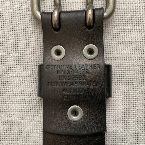 Black Genuine Leather Double Hole Prong Metal Roller Buckle Belt Size 40/100 - Picture 7 of 12